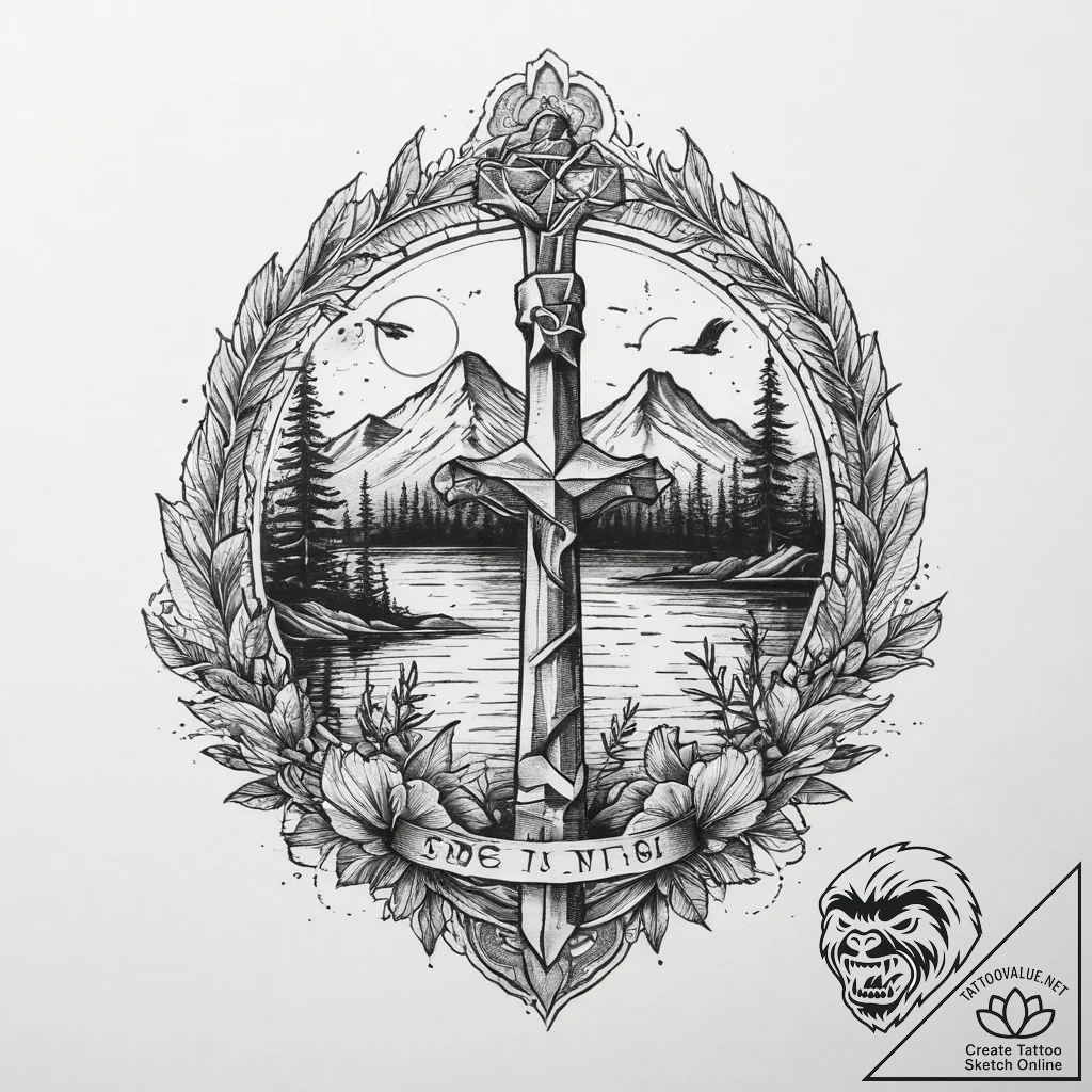 Tattoo sketch озеро, tattoo flash sheet desig... - tattoo sketch (№1759785291_0, 06.10.2025 21:14) — tattoovalue.net