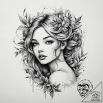 Tattoo sketch nymph with leaves, ink illustra… – tattoo sketch (№1759786596_0, 06.10.2025 21:36) — tattoovalue.net