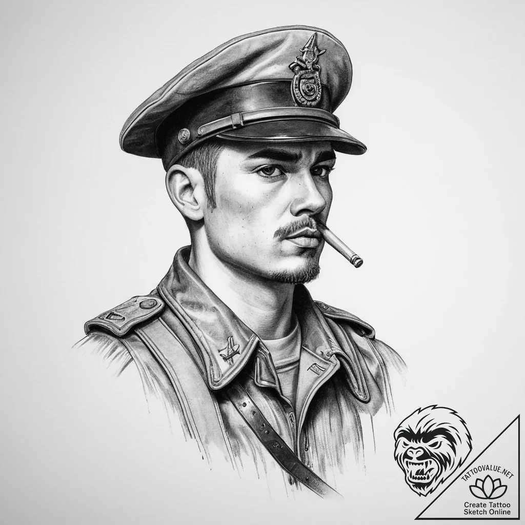 Tattoo sketch soldier with a document, tattoo... - tattoo sketch (№1759786823_0, 06.10.2025 21:40) — tattoovalue.net