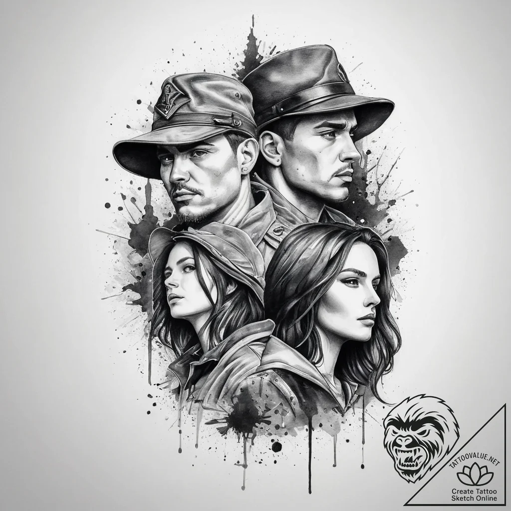 Tattoo sketch soldier with a witch, tattoo sk... - tattoo sketch (№1759787920_0, 06.10.2025 21:58) — tattoovalue.net