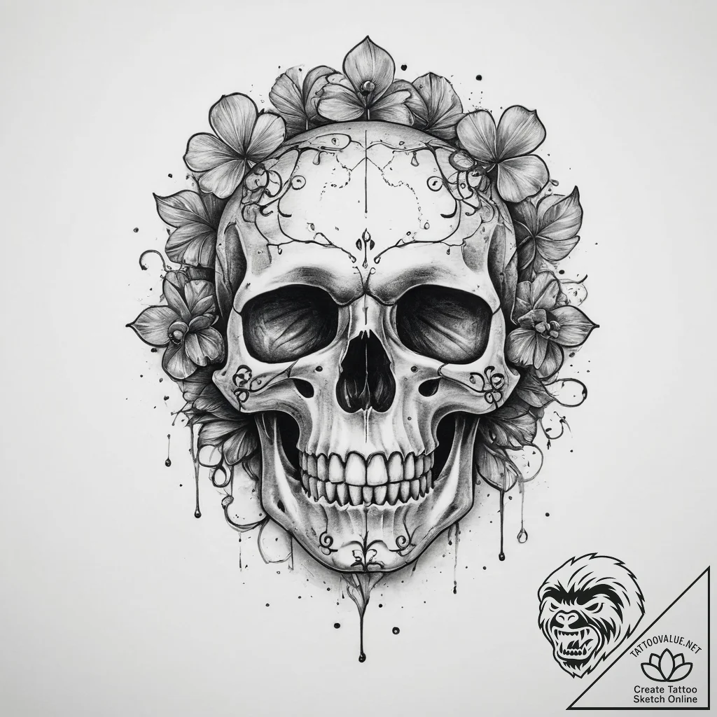 Tattoo sketch череп с клевером - tattoo sketch (№1759788787_0, 06.10.2025 22:13) — tattoovalue.net