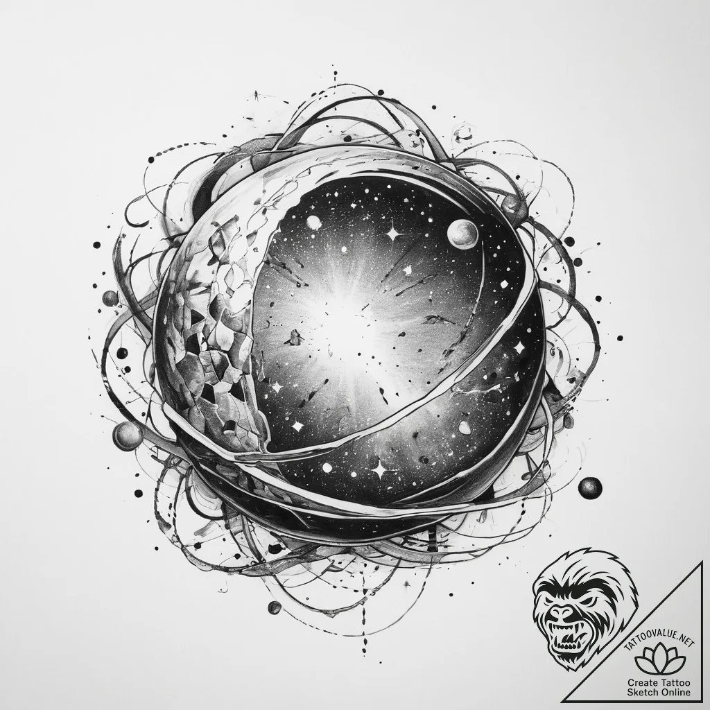 Tattoo sketch cosmic sphere - tattoo sketch (№1759789440_0, 06.10.2025 22:24) — tattoovalue.net