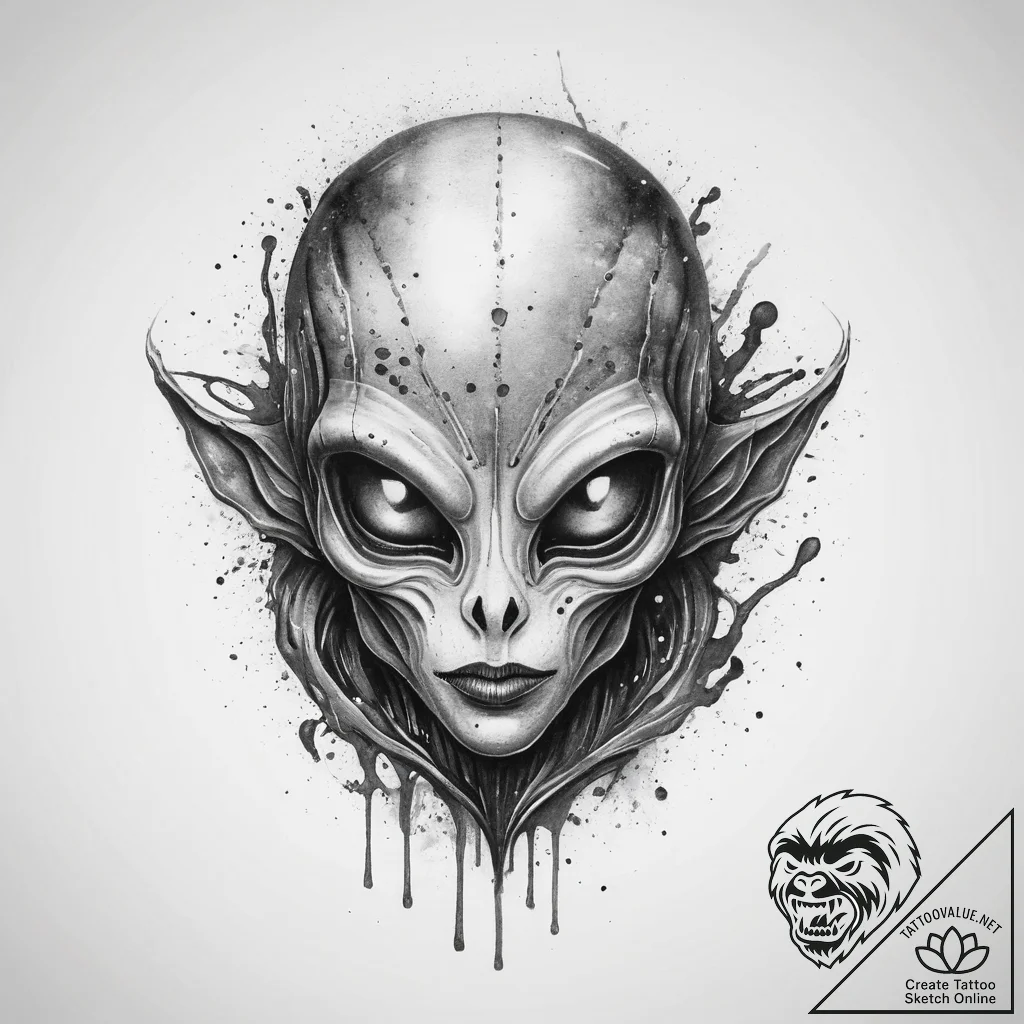 Tattoo sketch alien head tattoo, ink illustra... - tattoo sketch (№1759790975_0, 06.10.2025 22:49) — tattoovalue.net