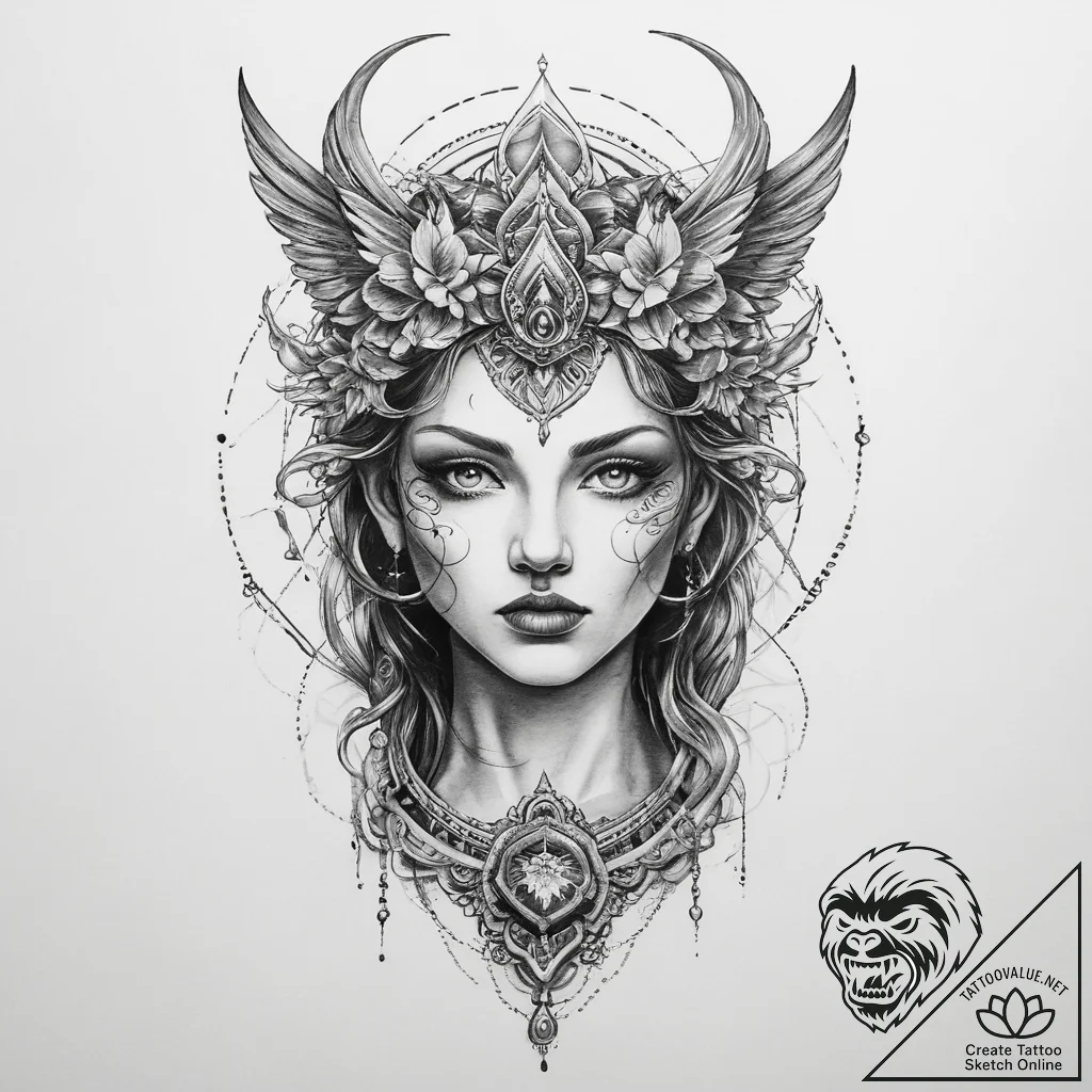 Tattoo sketch mystical entity - tattoo sketch (№1759793361_0, 06.10.2025 23:29) — tattoovalue.net
