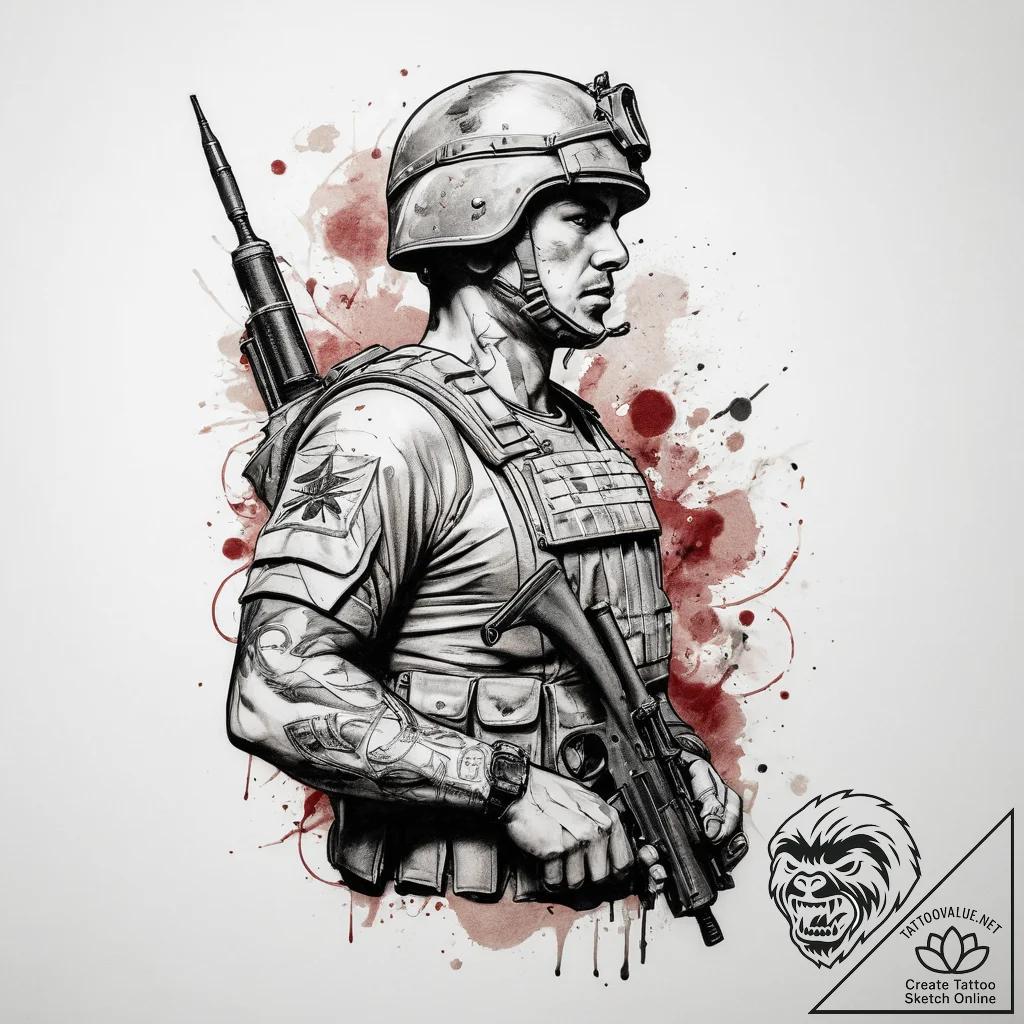 Tattoo sketch soldier with a brush, tattoo dr... - tattoo sketch (№1759794228_0, 06.10.2025 23:43) — tattoovalue.net