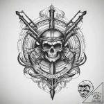 Weapons and attributes, tattoo drawing outlin… – tattoo sketch (№1759796190_0, 07.10.2025 00:16) — tattoovalue.net