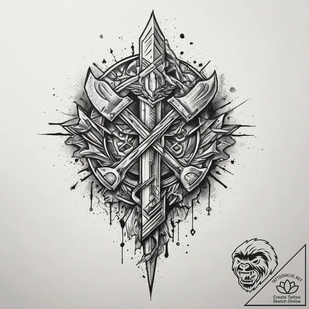 Tattoo sketch thurisaz rune with a thunderbol... - tattoo sketch (№1759796623_0, 07.10.2025 00:23) — tattoovalue.net