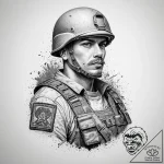 Tattoo sketch soldier with a brush, concept a… – tattoo sketch (№1759797486_0, 07.10.2025 00:38) — tattoovalue.net