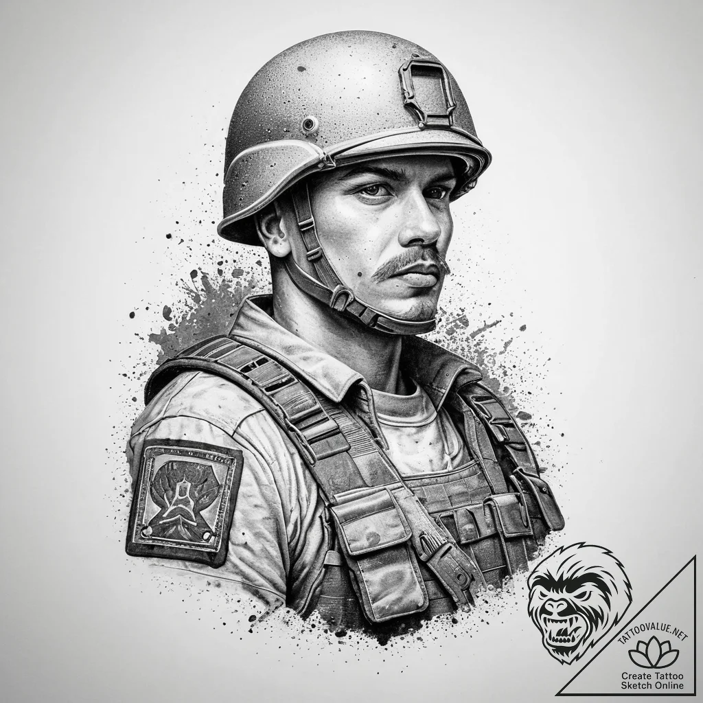 Tattoo sketch soldier with a brush, concept a... - tattoo sketch (№1759797486_0, 07.10.2025 00:38) — tattoovalue.net