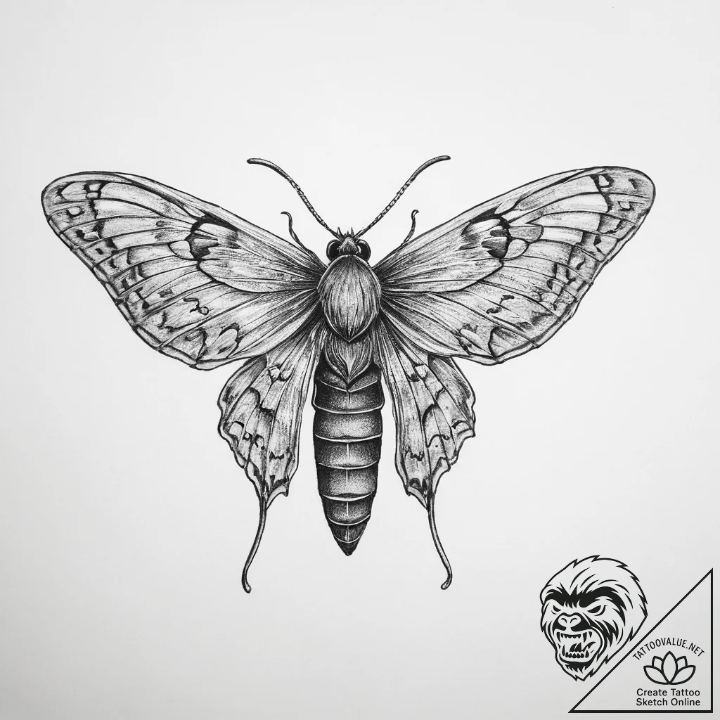 Tattoo sketch moth - tattoo sketch (№1759800098_0, 07.10.2025 01:21) — tattoovalue.net