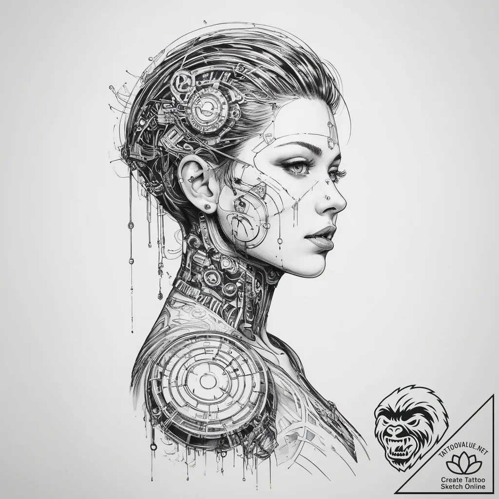Tattoo sketch cyberpunk glowing circuitry - tattoo sketch (№1759800314_0, 07.10.2025 01:25) — tattoovalue.net