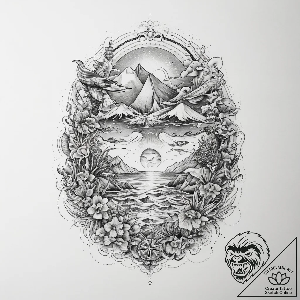 Tattoo sketch ocean - tattoo sketch (№1759800751_0, 07.10.2025 01:32) — tattoovalue.net