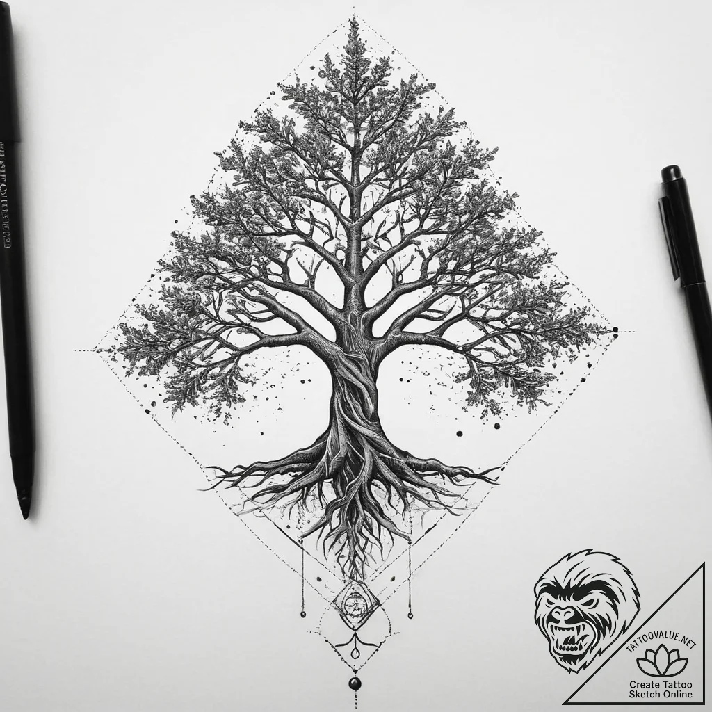 Tattoo sketch cosmic tree, tattoo drawing out... - tattoo sketch (№1759800968_0, 07.10.2025 01:36) — tattoovalue.net