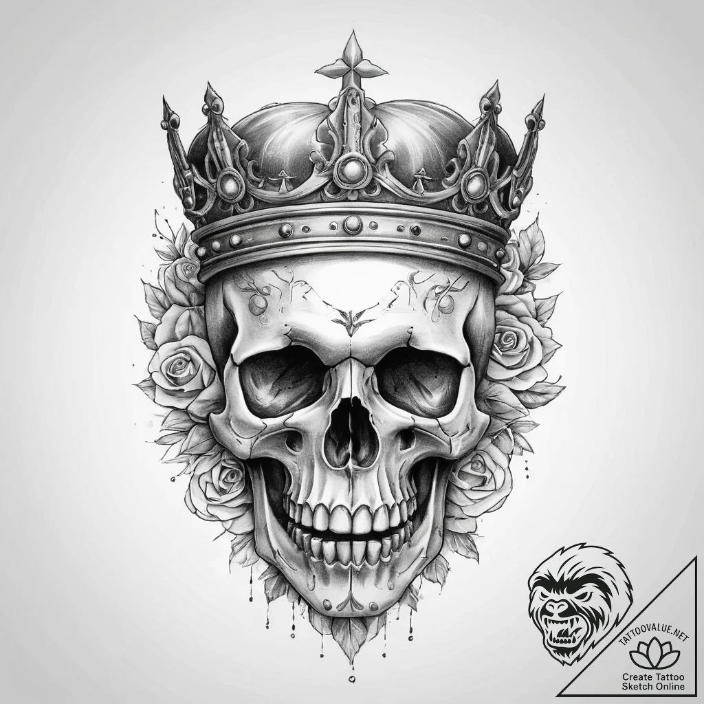 Tattoo sketch череп с короной - tattoo sketch (№1759801620_0, 07.10.2025 01:47) — tattoovalue.net