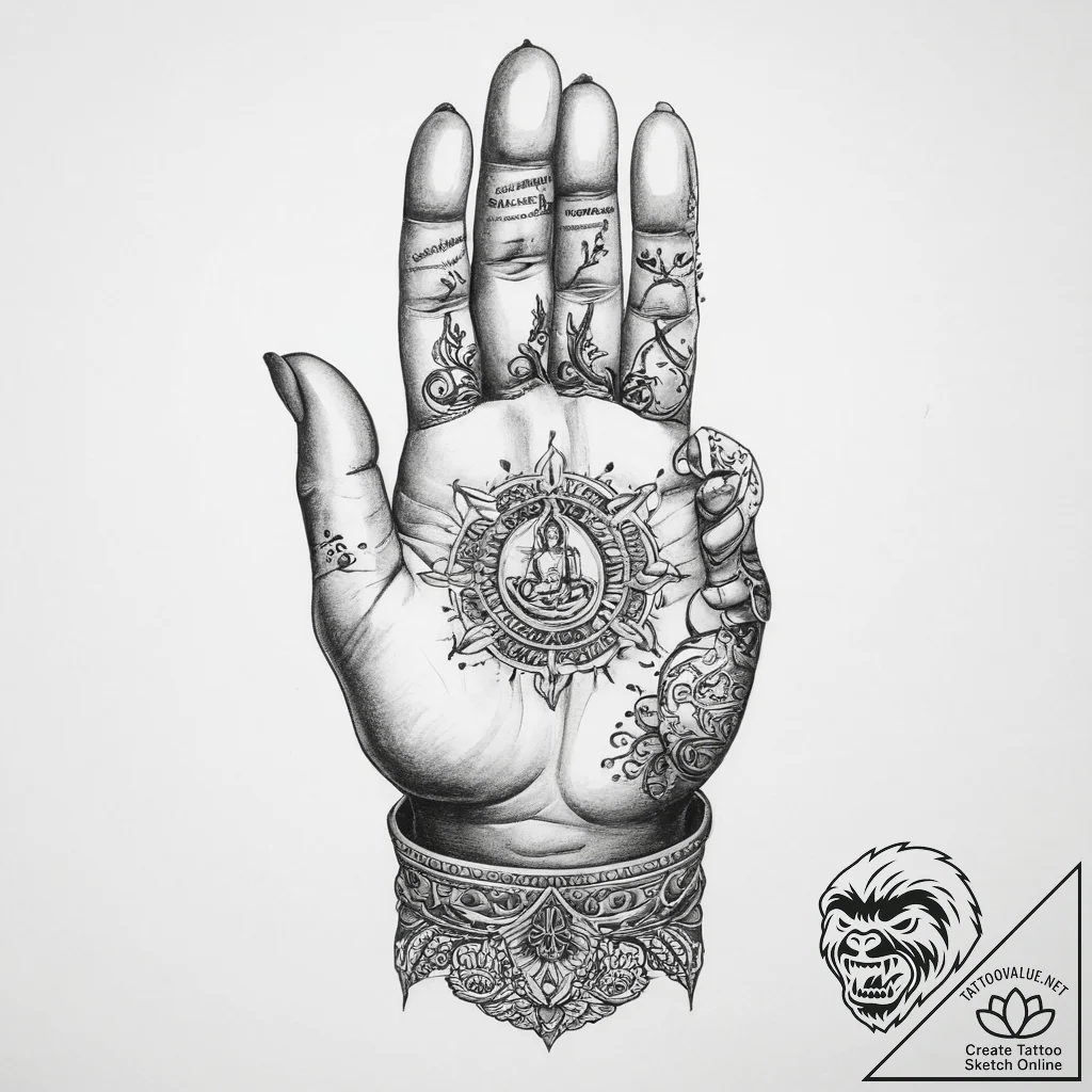 Tattoo sketch buddha's hand mudra - tattoo sketch (№1759802485_0, 07.10.2025 02:01) — tattoovalue.net