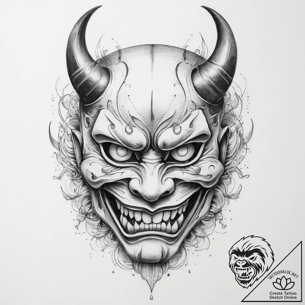 Tattoo sketch japanese hannya mask - tattoo sketch (№1759802918_0, 07.10.2025 02:08) — tattoovalue.net