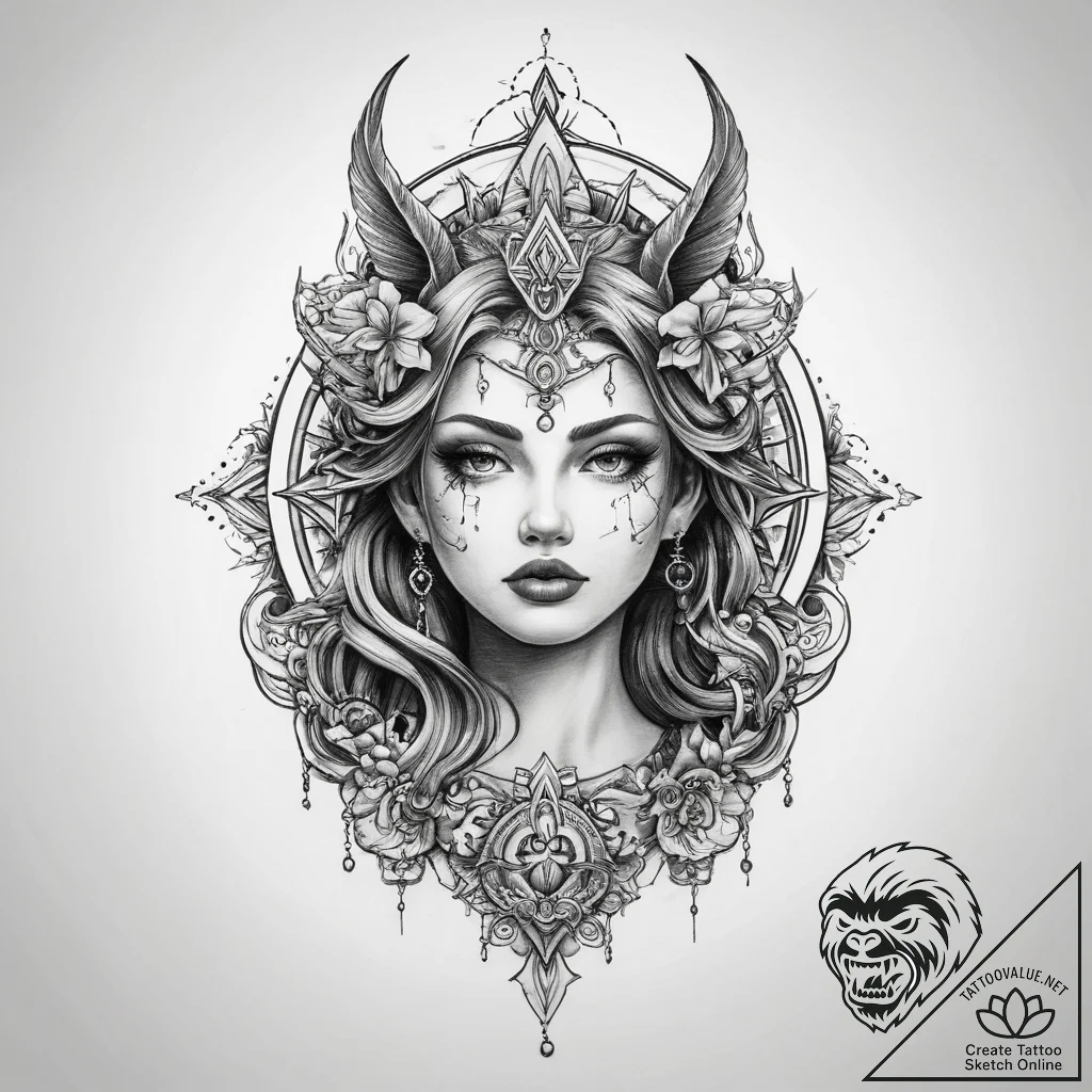 Tattoo sketch mystical portrayal - tattoo sketch (№1759803135_0, 07.10.2025 02:12) — tattoovalue.net