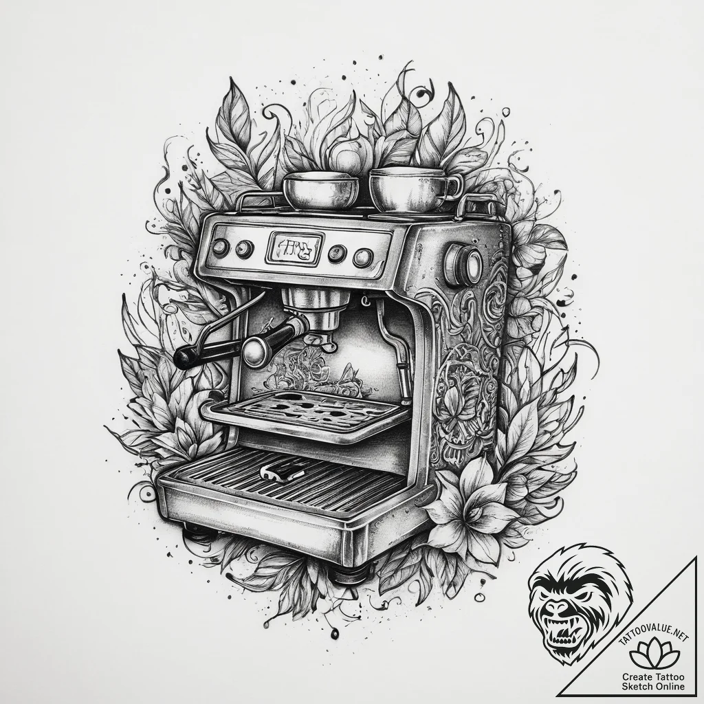Tattoo sketch barista coffee machine, artisti... - tattoo sketch (№1759804435_0, 07.10.2025 02:33) — tattoovalue.net
