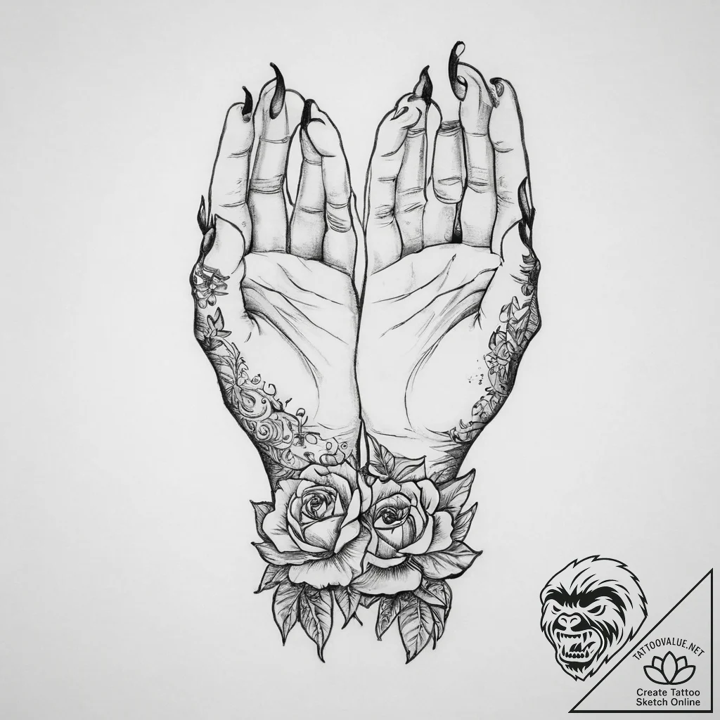 Tattoo sketch hands with a martyr, tattoo ske... - tattoo sketch (№1759806602_0, 07.10.2025 03:10) — tattoovalue.net