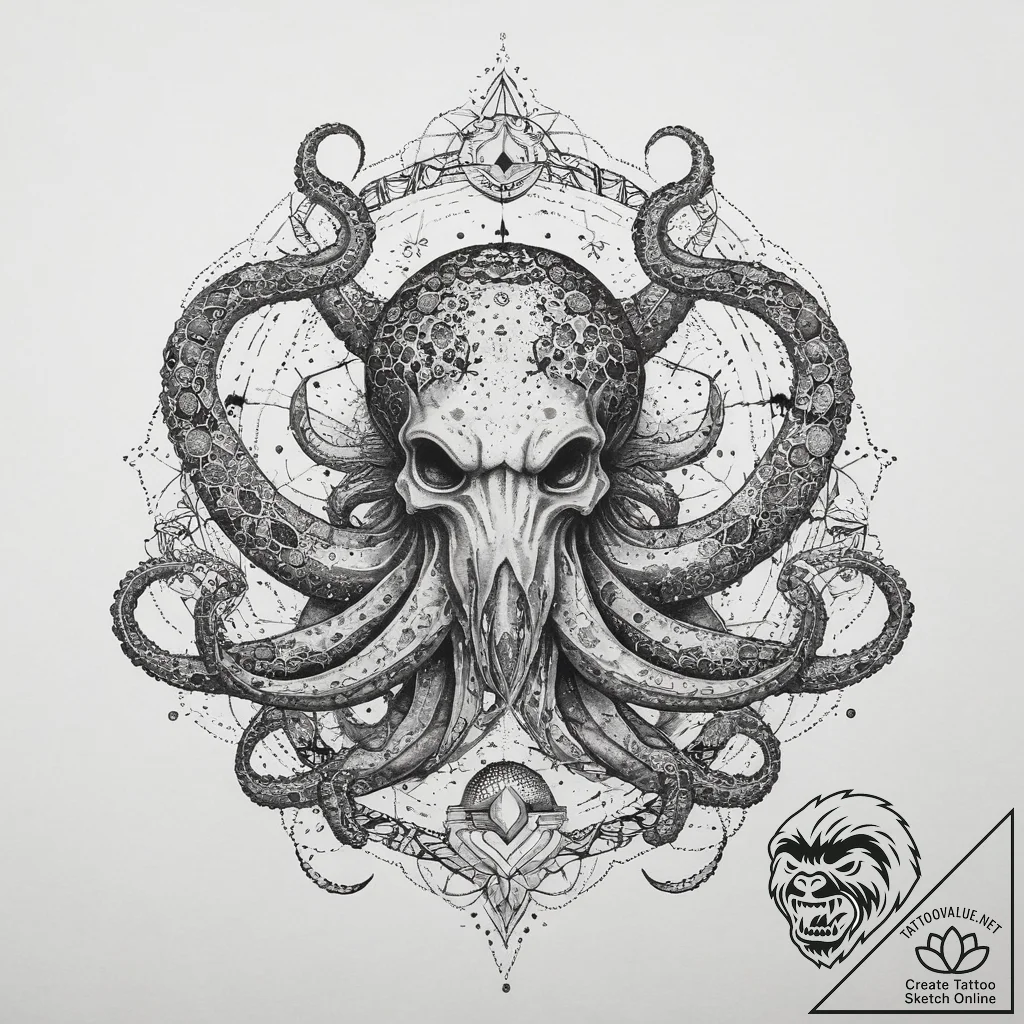 Tattoo sketch cosmic kraken, tattoo drawing o... - tattoo sketch (№1759806817_0, 07.10.2025 03:13) — tattoovalue.net