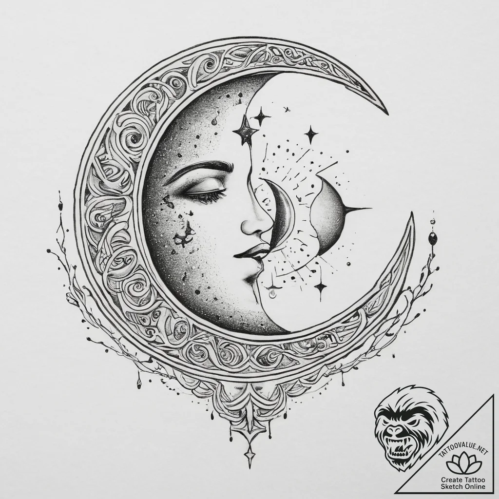 Tattoo sketch moon tattoo, tattoo flash sheet... - tattoo sketch (№1759809422_0, 07.10.2025 03:57) — tattoovalue.net