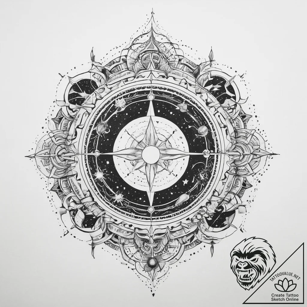 Tattoo sketch cosmic story - tattoo sketch (№1759810947_0, 07.10.2025 04:22) — tattoovalue.net