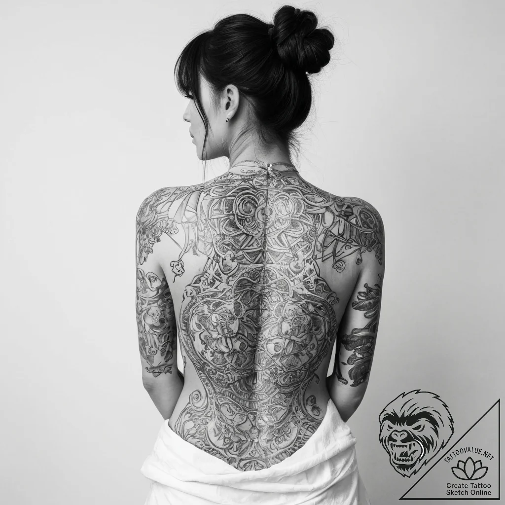 Tattoo sketch fine line of a person's back - tattoo sketch (№1759811380_0, 07.10.2025 04:29) — tattoovalue.net