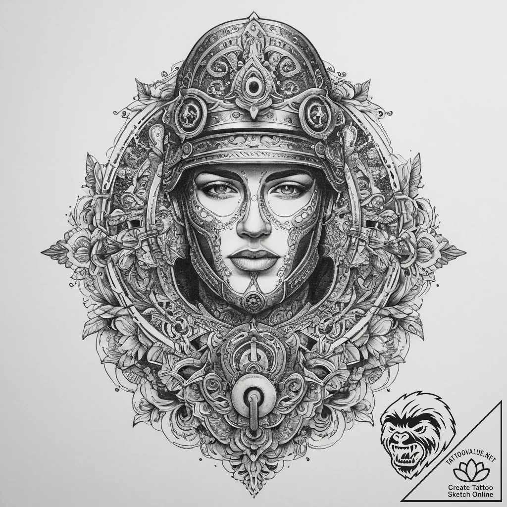 Tattoo sketch soldier with a lock, ink illust... - tattoo sketch (№1759812901_0, 07.10.2025 04:55) — tattoovalue.net