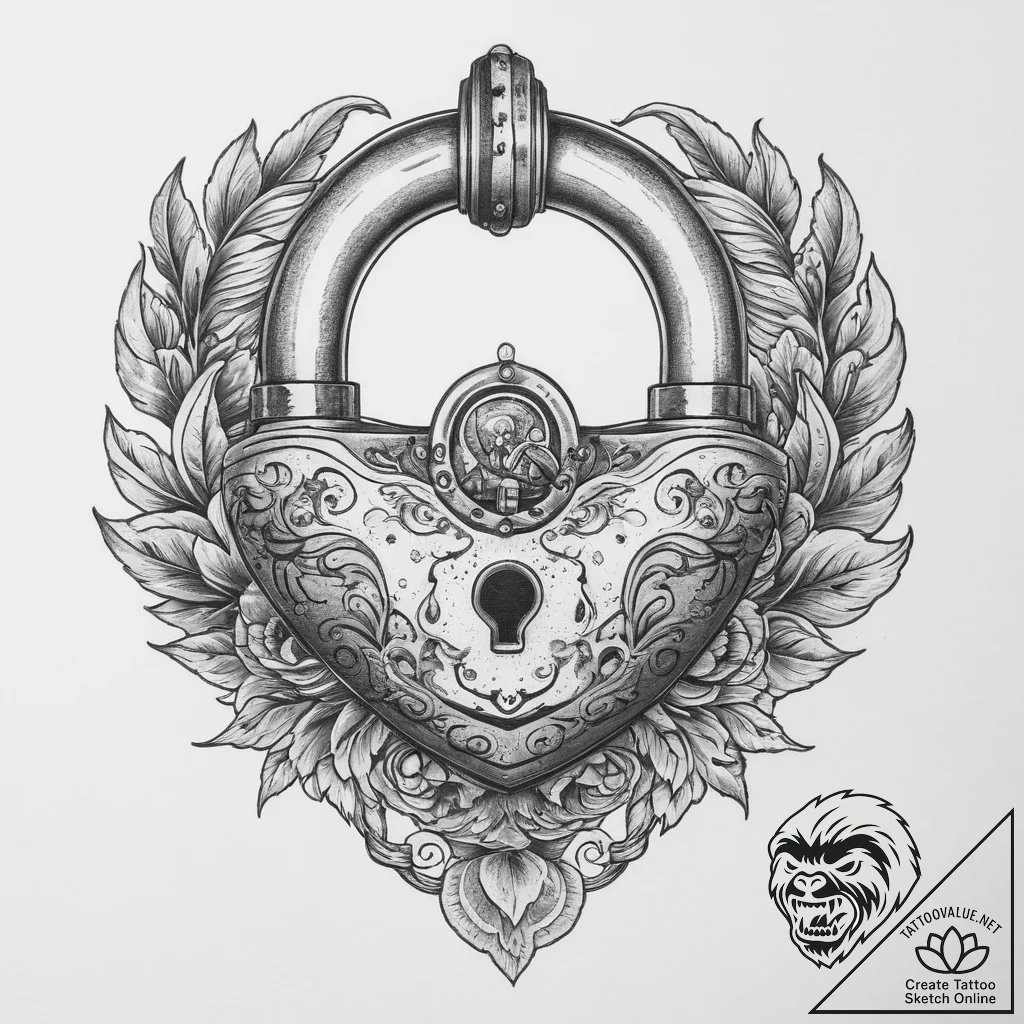 Tattoo hands with a lock, tattoo drawing outl... - tattoo sketch (№1759814424_0, 07.10.2025 05:20) — tattoovalue.net