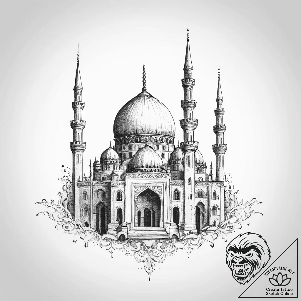 Tattoo sketch mosque silhouette - tattoo sketch (№1759814640_0, 07.10.2025 05:24) — tattoovalue.net