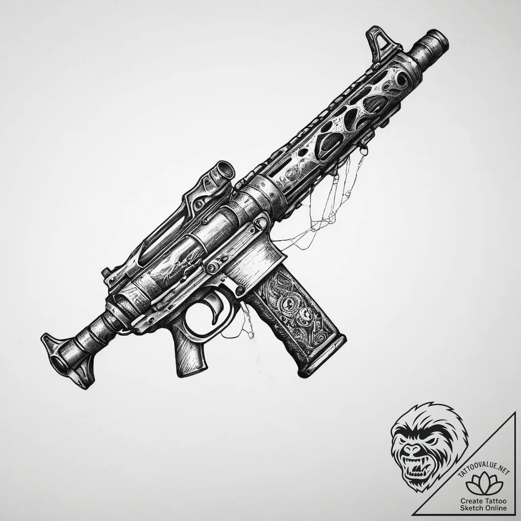 Tattoo sketch machine gun barrel, tattoo line... - tattoo sketch (№1759815071_0, 07.10.2025 05:31) — tattoovalue.net