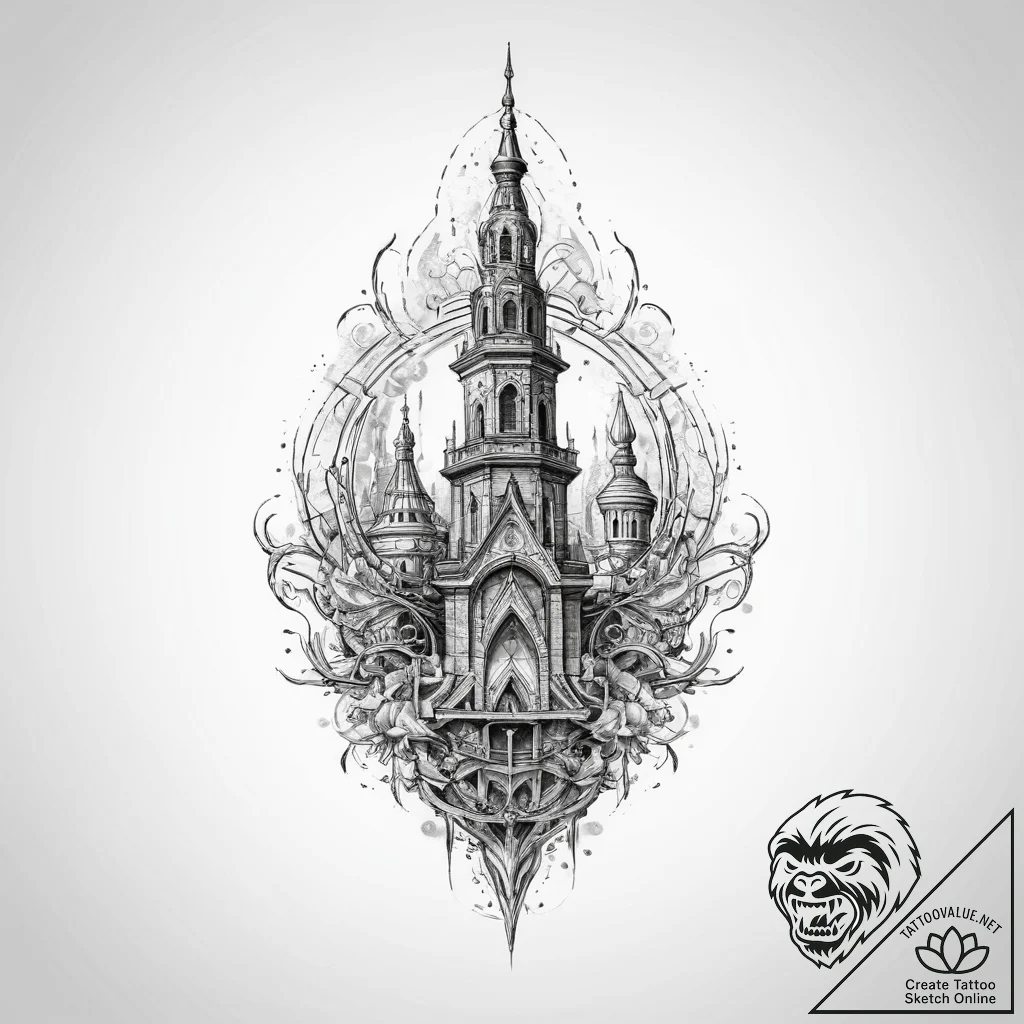 Tattoo sketch spire - tattoo sketch (№1759815934_0, 07.10.2025 05:45) — tattoovalue.net