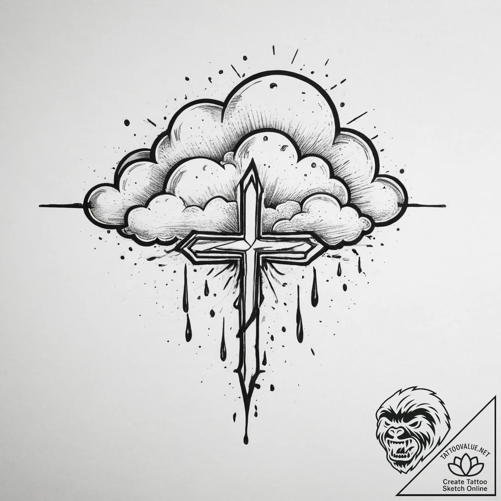 Tattoo sketch cloud with rain, concept art fo... - tattoo sketch (№1759818561_0, 07.10.2025 06:29) — tattoovalue.net