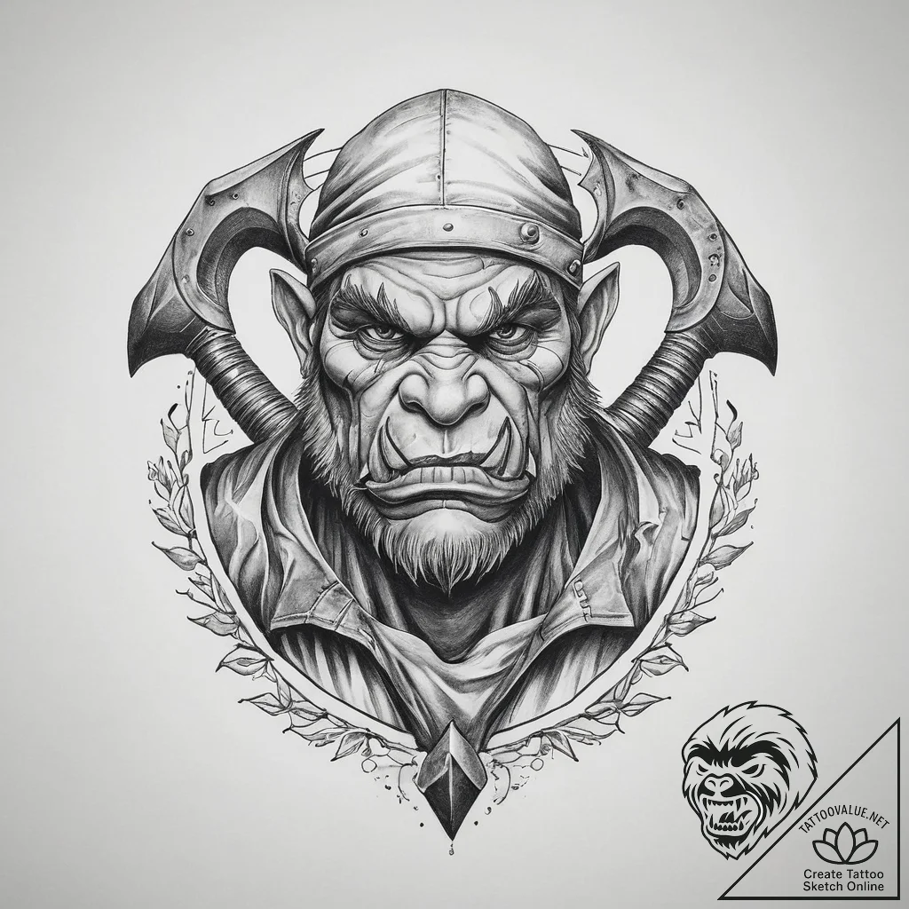 Tattoo sketch orc with an axe, tattoo sketch... - tattoo sketch (№1759820307_0, 07.10.2025 06:58) — tattoovalue.net