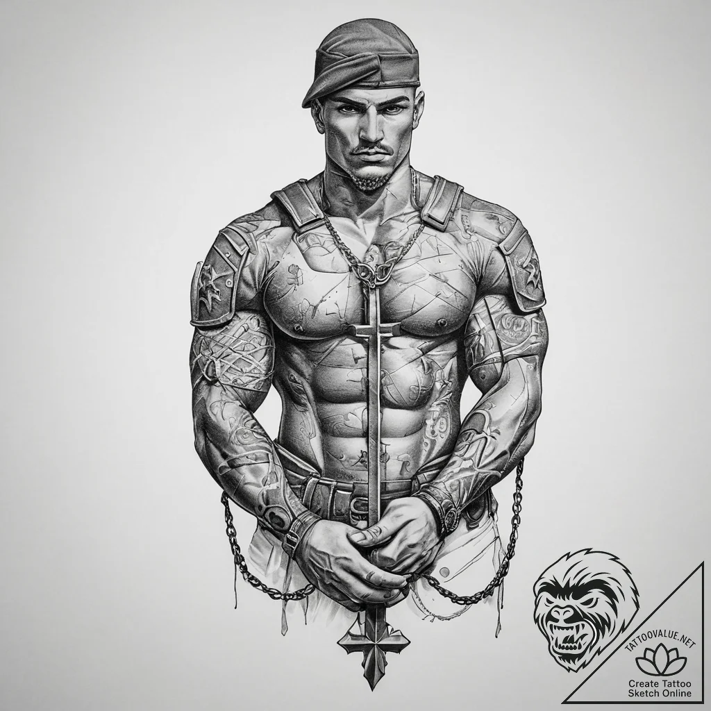 Tattoo sketch soldier with a chain, tattoo sk... - tattoo sketch (№1759820748_0, 07.10.2025 07:05) — tattoovalue.net