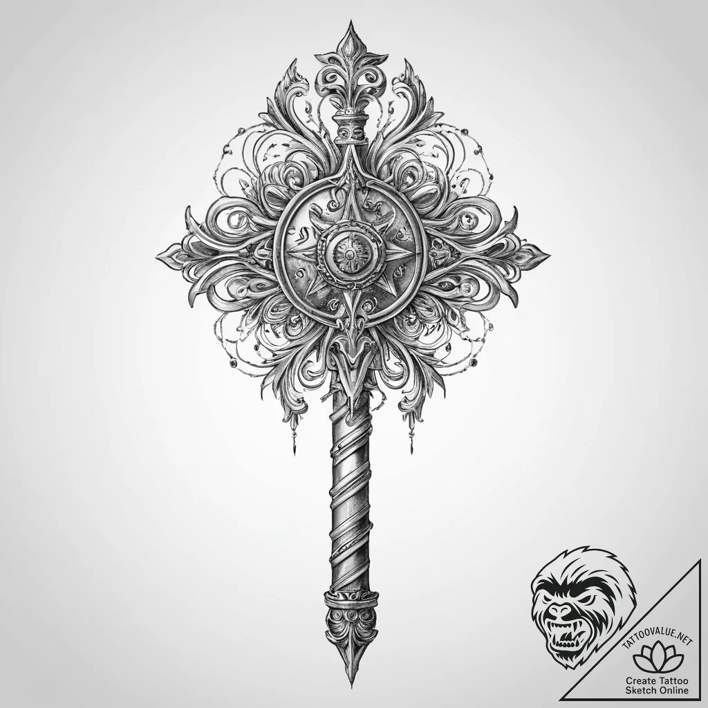 Tattoo sketch scepter - tattoo sketch (№1759820963_0, 07.10.2025 07:09) — tattoovalue.net