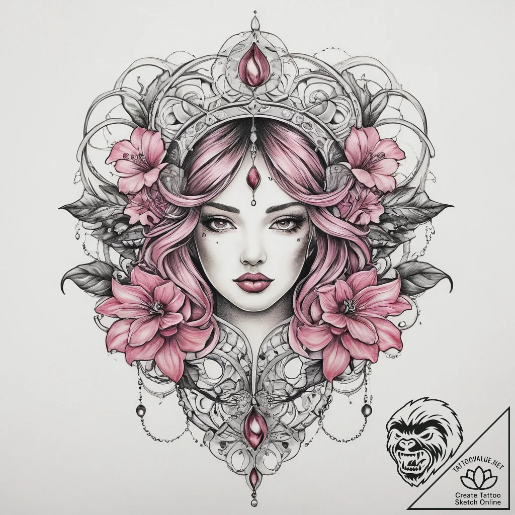 Tattoo sketch pink, ink illustration for tatt... - tattoo sketch (№1759824647_0, 07.10.2025 08:10) — tattoovalue.net
