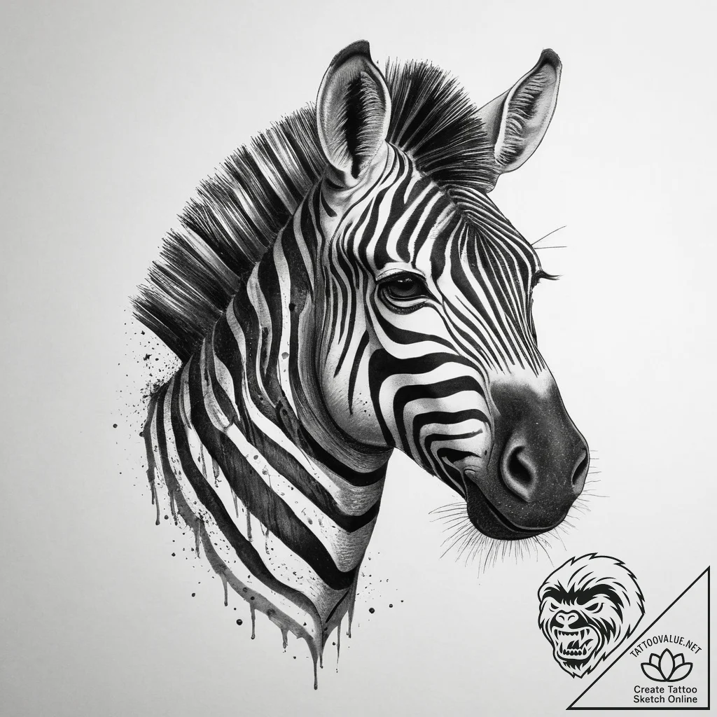 Tattoo sketch zebra, ink illustration for tat... - tattoo sketch (№1759824863_0, 07.10.2025 08:14) — tattoovalue.net