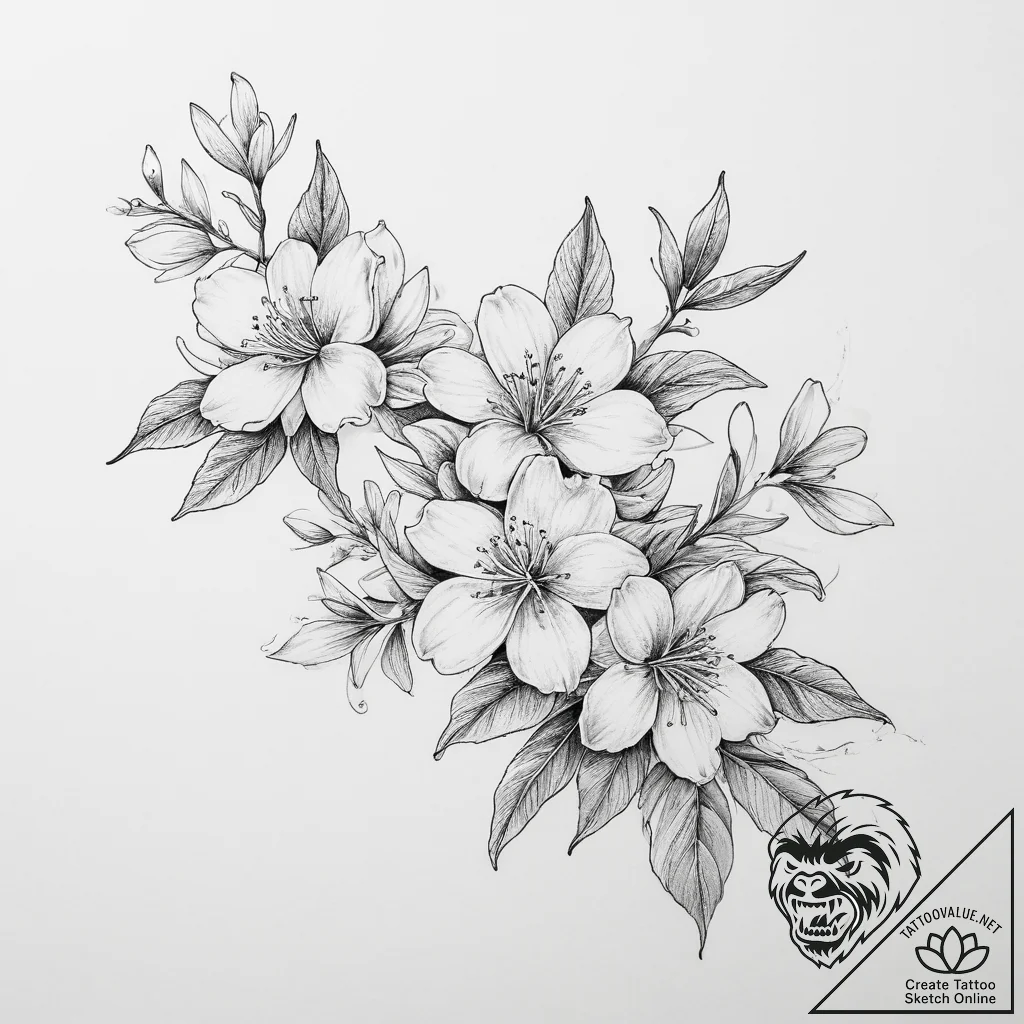 Tattoo sketch winter jasmine flower - tattoo sketch (№1759825078_0, 07.10.2025 08:17) — tattoovalue.net