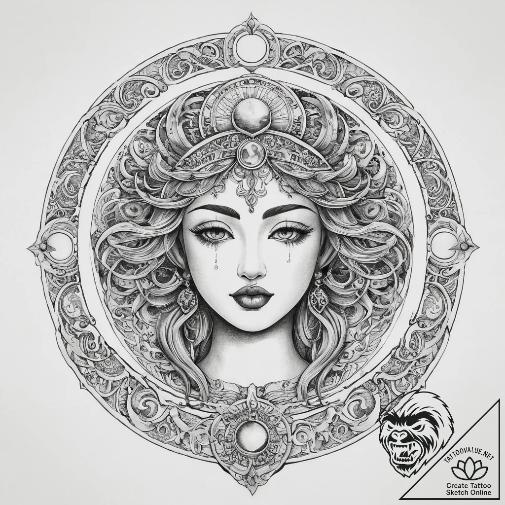 Tattoo sketch moon goddess symbol, ink illust... - tattoo sketch (№1759833773_0, 07.10.2025 10:42) — tattoovalue.net