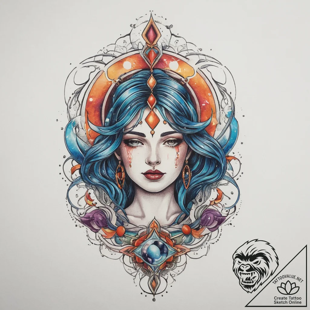 Tattoo sketch cosmic fount, tattoo sketch des... - tattoo sketch (№1759834426_0, 07.10.2025 10:53) — tattoovalue.net