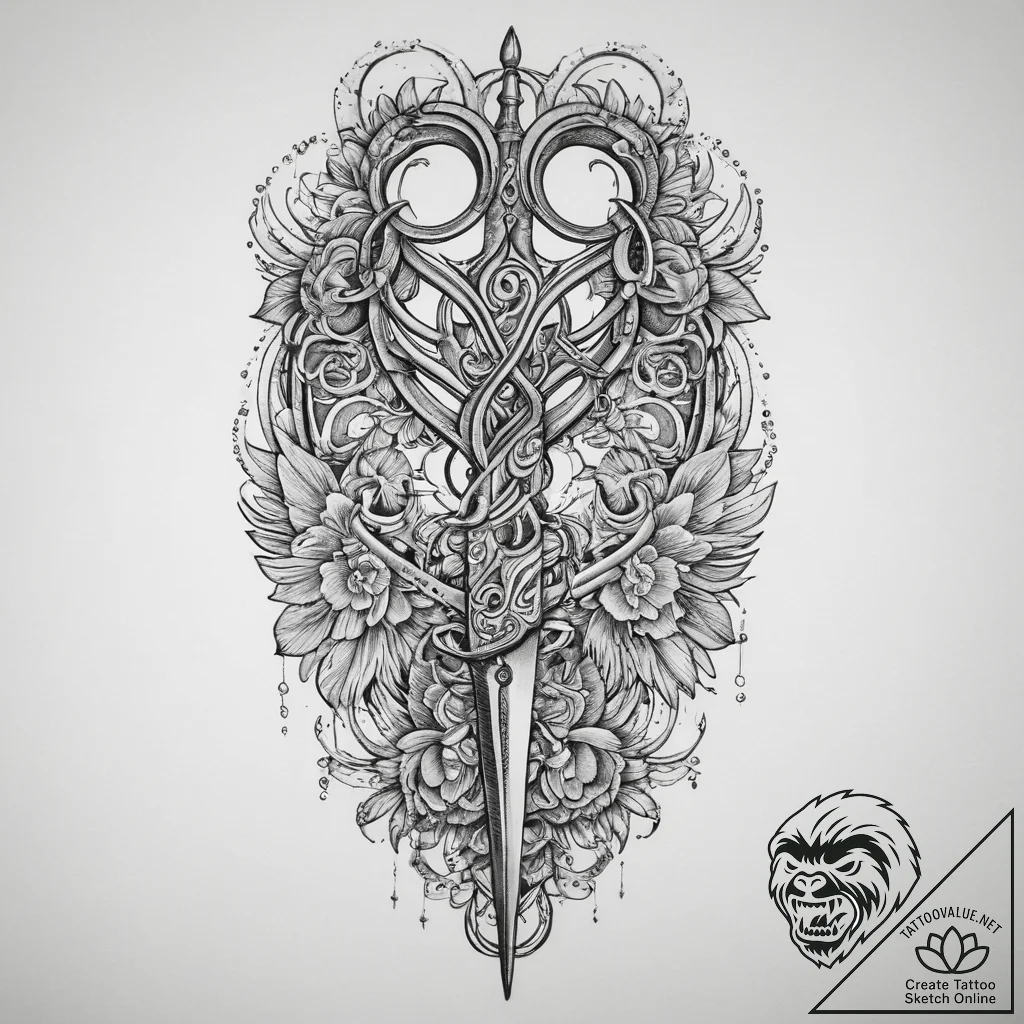 Tattoo sketch scissors, artistic tattoo sketc... - tattoo sketch (№1759834643_0, 07.10.2025 10:57) — tattoovalue.net