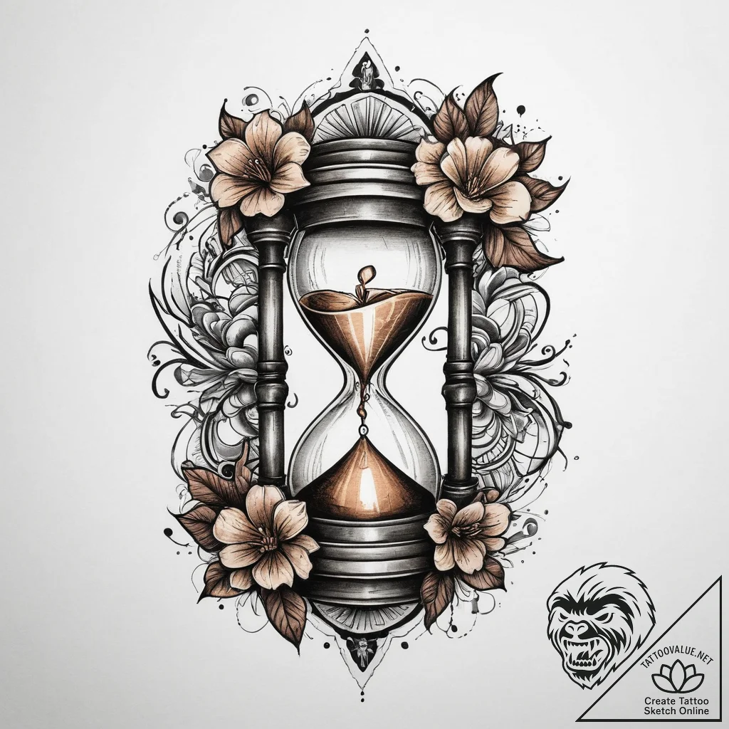 Tattoo sketch old hourglass with a flower, in... - tattoo sketch (№1759835076_0, 07.10.2025 11:04) — tattoovalue.net