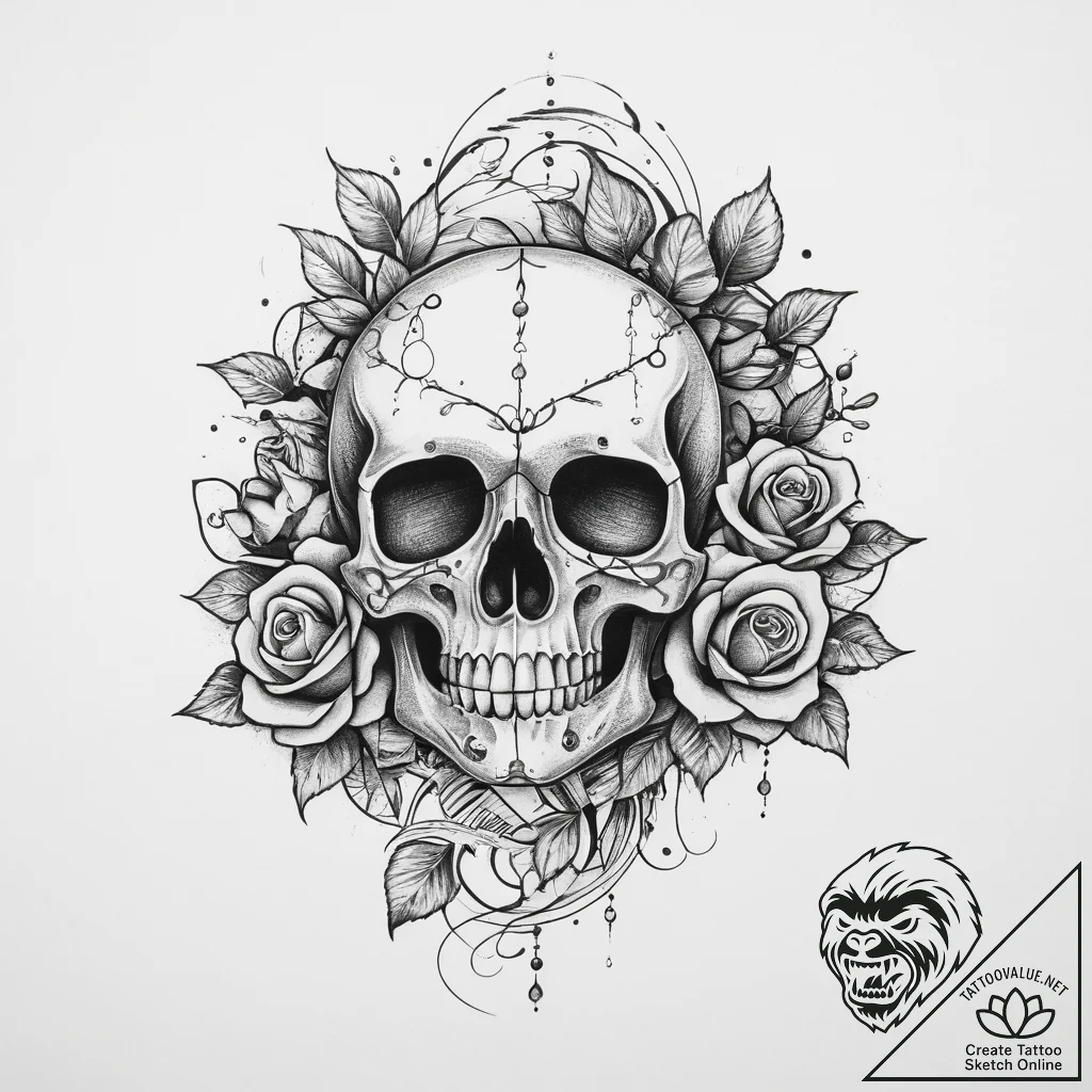 Tattoo sketch vine with flowers, concept art... - tattoo sketch (№1759835947_0, 07.10.2025 11:19) — tattoovalue.net