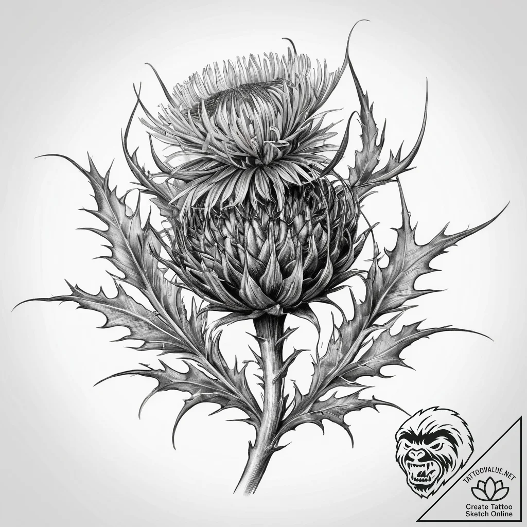 Tattoo sketch thistle blossom - tattoo sketch (№1759837256_0, 07.10.2025 11:40) — tattoovalue.net