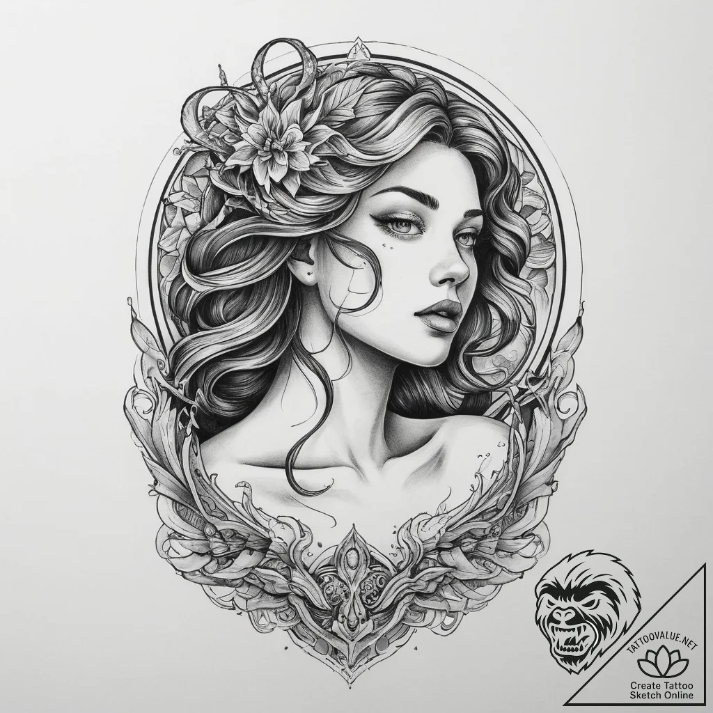Tattoo sketch siren on a rock, tattoo drawing... - tattoo sketch (№1759840091_0, 07.10.2025 12:28) — tattoovalue.net