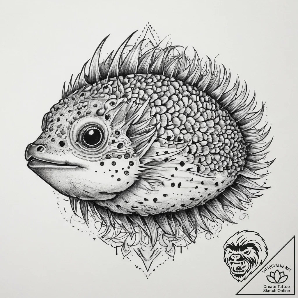 Tattoo sketch porcupinefish, tattoo line art,... - tattoo sketch (№1759840309_0, 07.10.2025 12:31) — tattoovalue.net