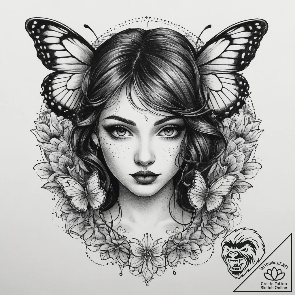Tattoo sketch butterfly girl tattoo, ink illu... - tattoo sketch (№1759841396_0, 07.10.2025 12:49) — tattoovalue.net