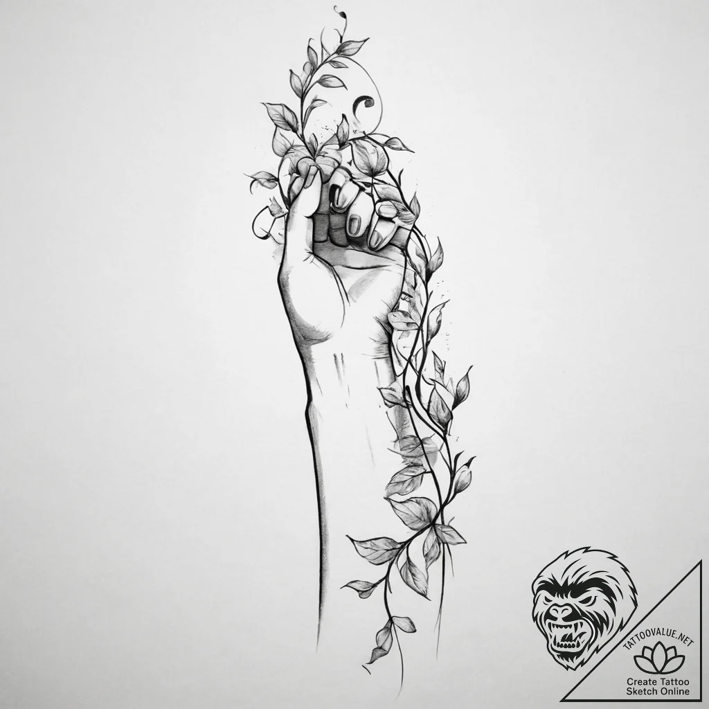 Tattoo sketch sensual wrist with a vine, ink... - tattoo sketch (№1759841613_0, 07.10.2025 12:53) — tattoovalue.net