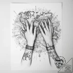 Tattoo sketch hands with a map – tattoo sketch (№1759844223_0, 07.10.2025 13:37) — tattoovalue.net